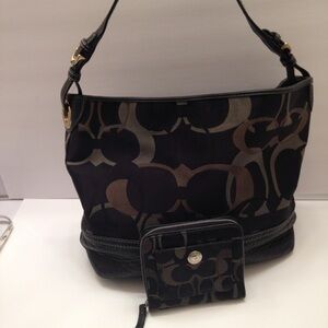 Coach vintage y2k optic bag wallet set black jacquard leather